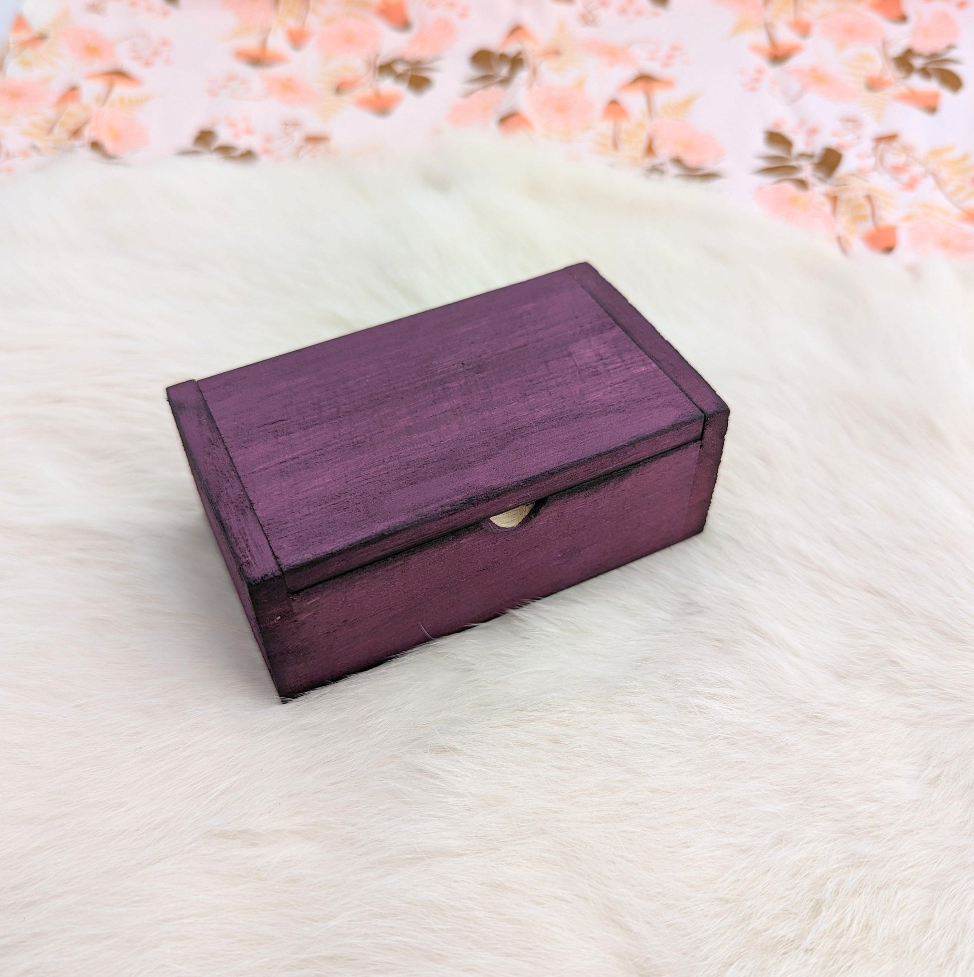Purple Hand Painted Wood Dice Box - Small Size