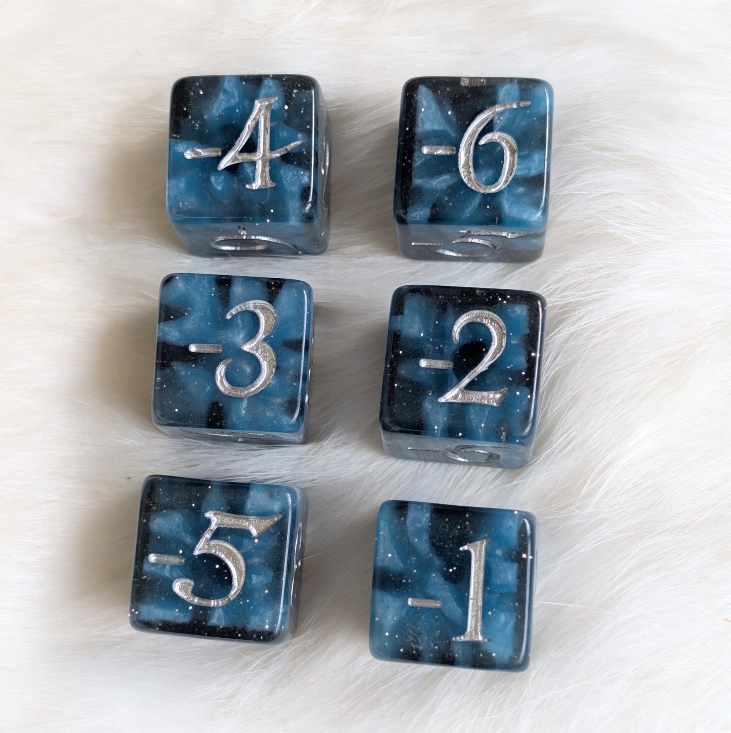 Mystic Mind - Black Blue 6 D6 Negative Counters