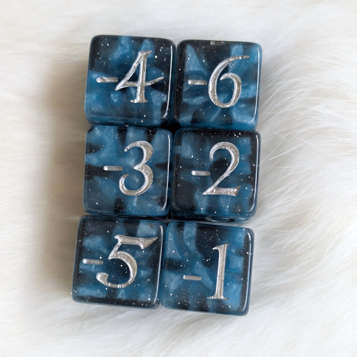 Mystic Mind - Black Blue 6 D6 Negative Counters