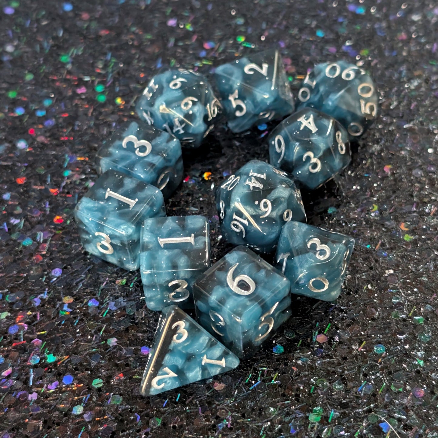 Mystic Mind - Black Blue Resin Dice Set (11-Piece)