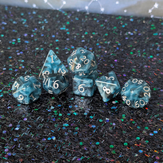 Mystic Mind - Black Blue Resin Dice Set (7-Piece)
