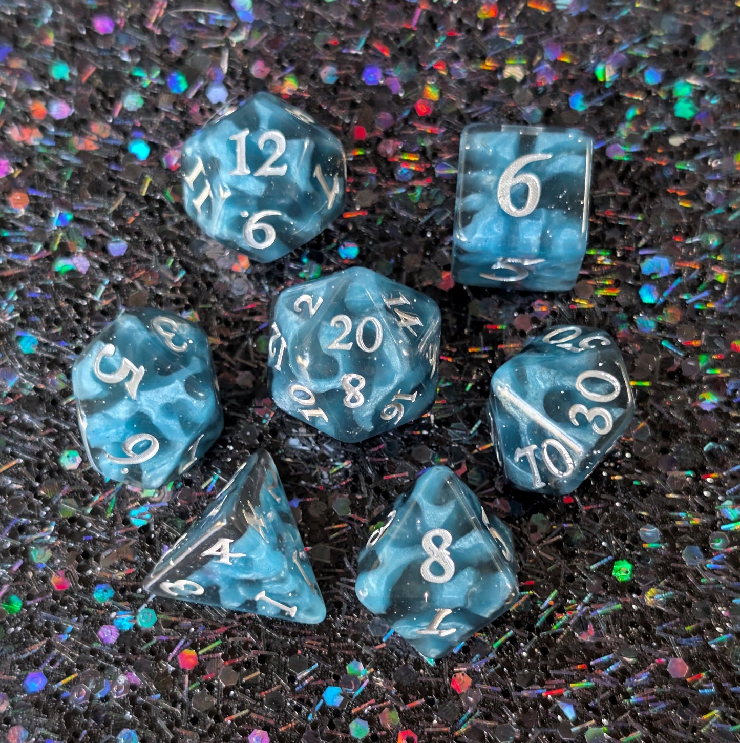 Mystic Mind - Black Blue Resin Dice Set (7-Piece)