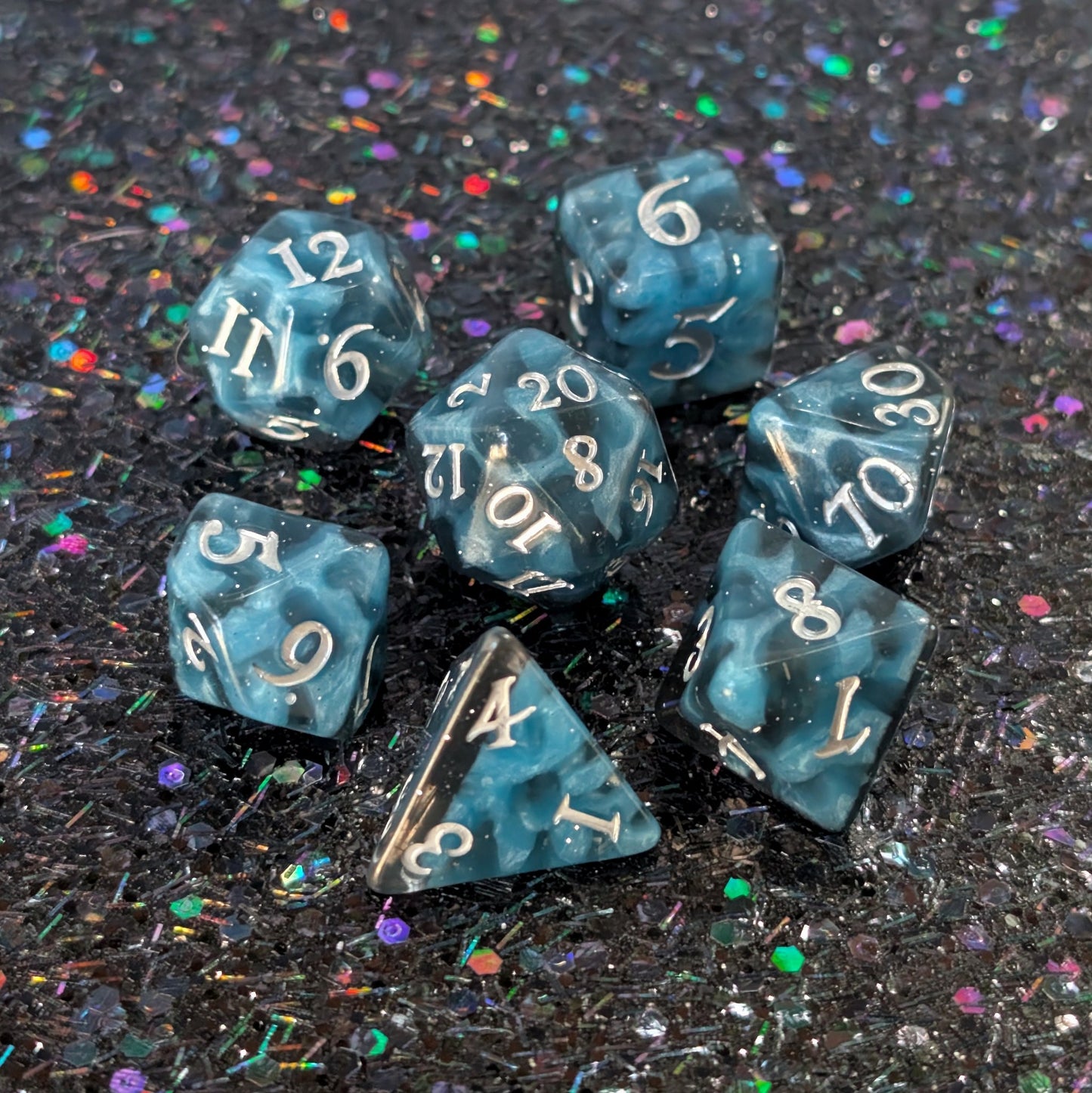 Mystic Mind - Black Blue Resin Dice Set (7-Piece)
