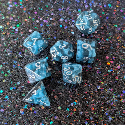 Mystic Mind - Black Blue Resin Dice Set (7-Piece)