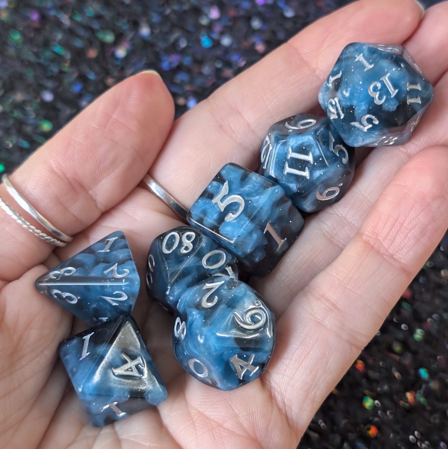 Mystic Mind - Black Blue Resin Dice Set (7-Piece)
