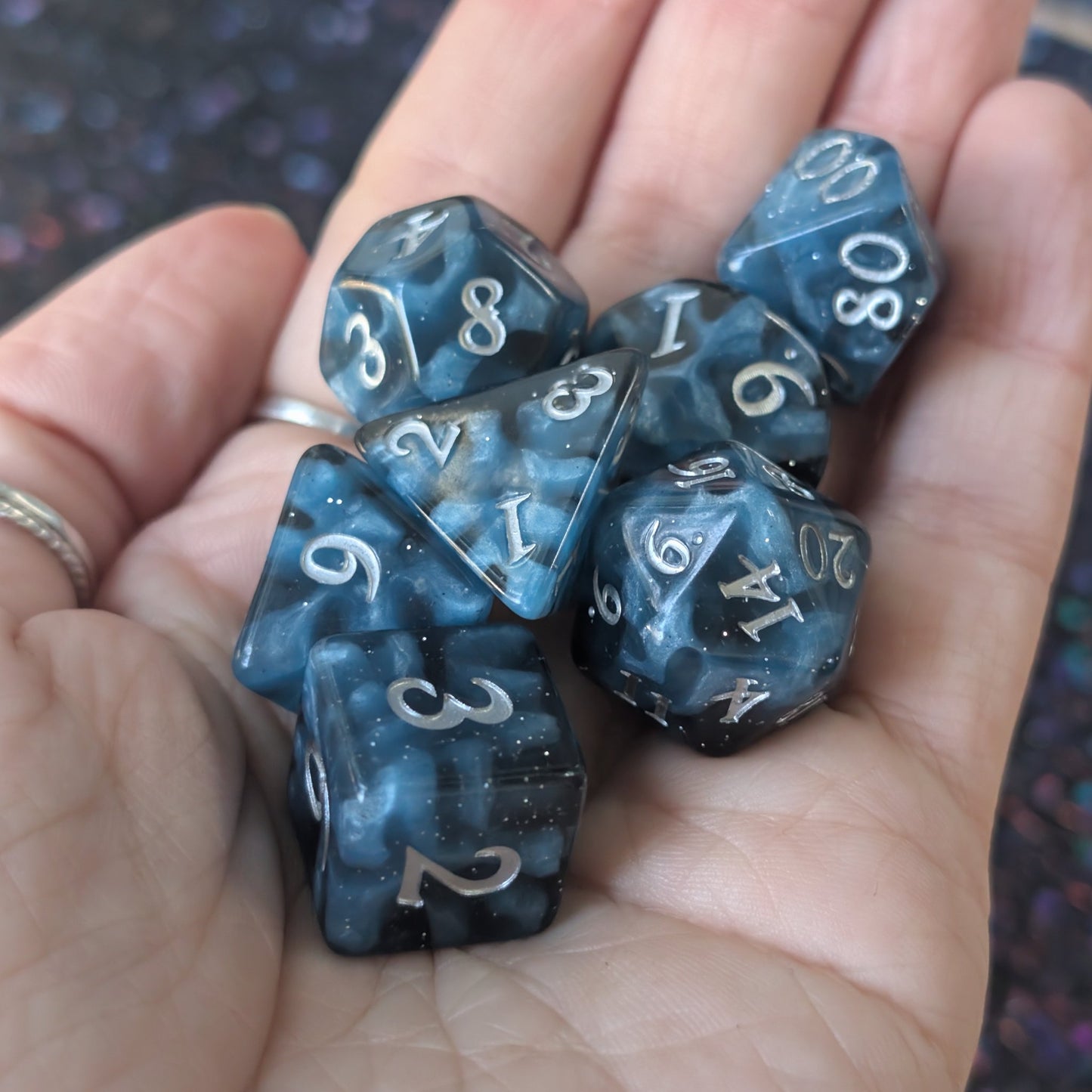 Mystic Mind - Black Blue Resin Dice Set (7-Piece)