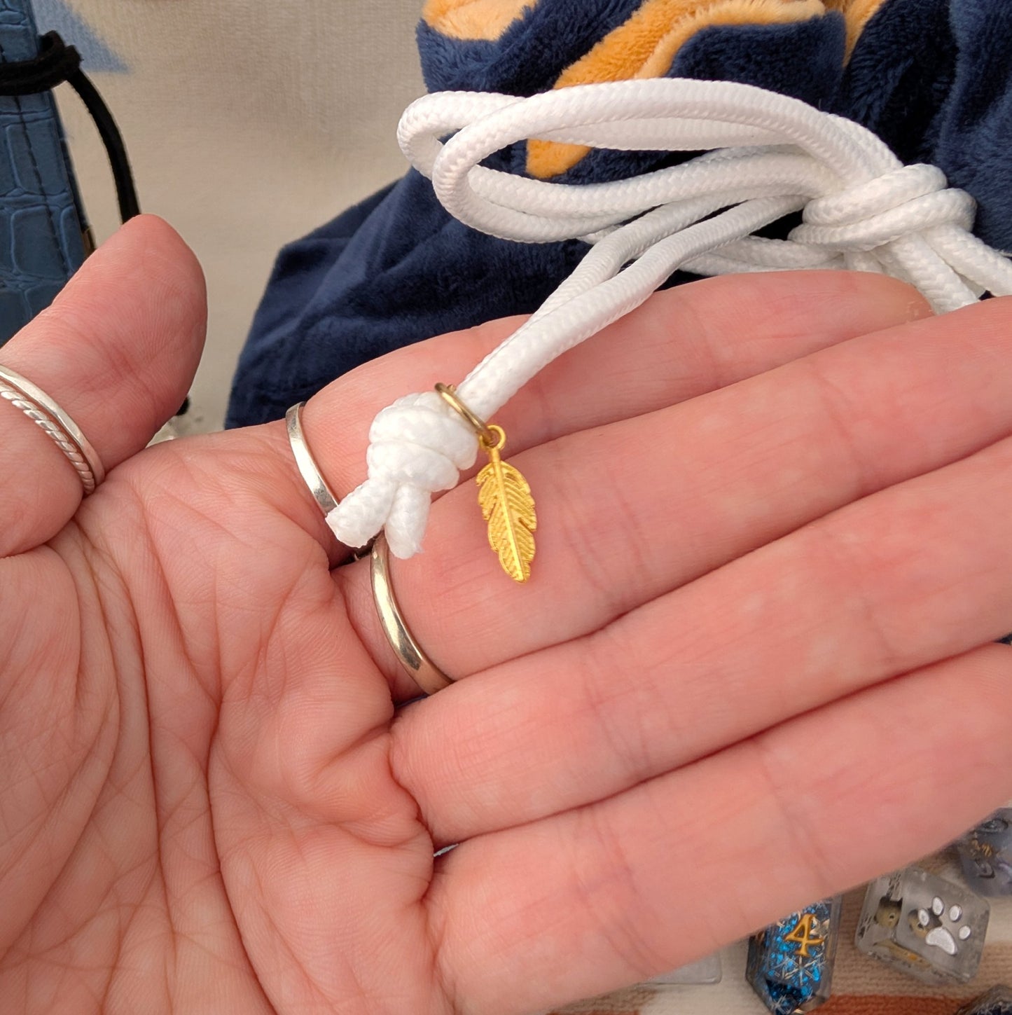 Owl Plush Dice Bag – Navy Blue & Auburn Embroidered Drawstring Pouch