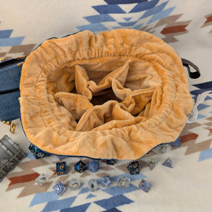 Owl Plush Dice Bag – Navy Blue & Auburn Embroidered Drawstring Pouch