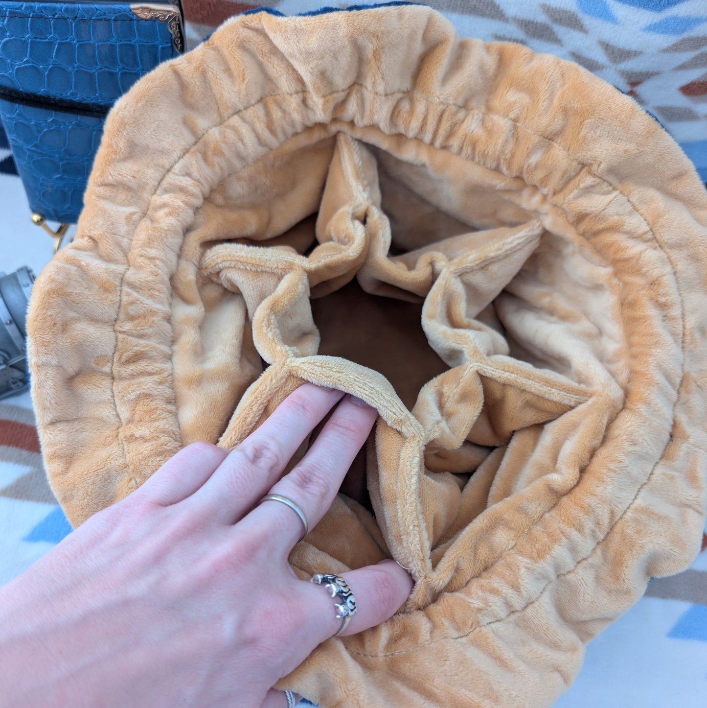 Owl Plush Dice Bag – Navy Blue & Auburn Embroidered Drawstring Pouch