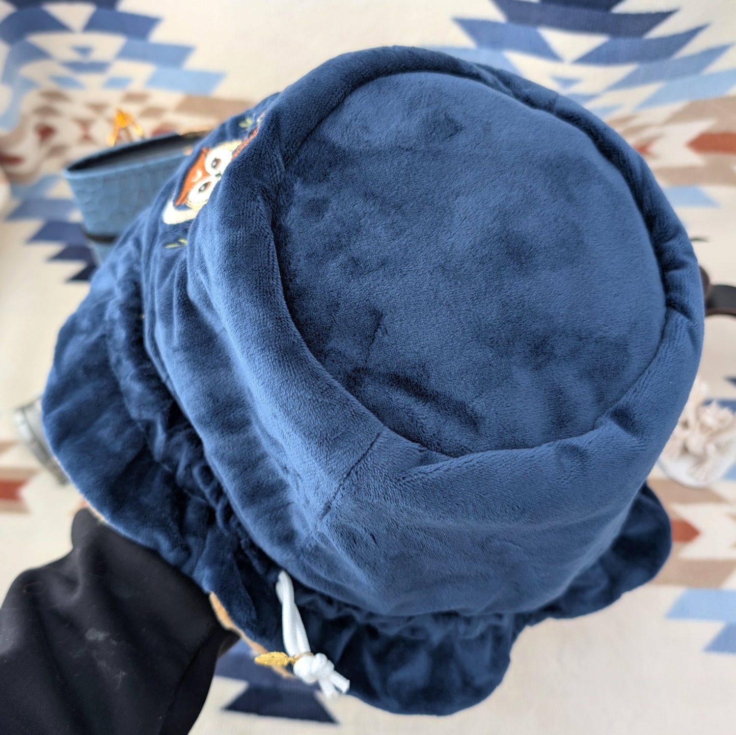 Owl Plush Dice Bag – Navy Blue & Auburn Embroidered Drawstring Pouch