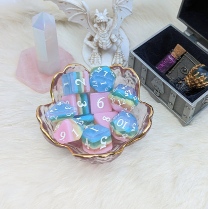 Rainbow Candy Dice Set – 7-Piece Pastel Shimmer | Fennek & Finch Dice sets Fennek and Finch