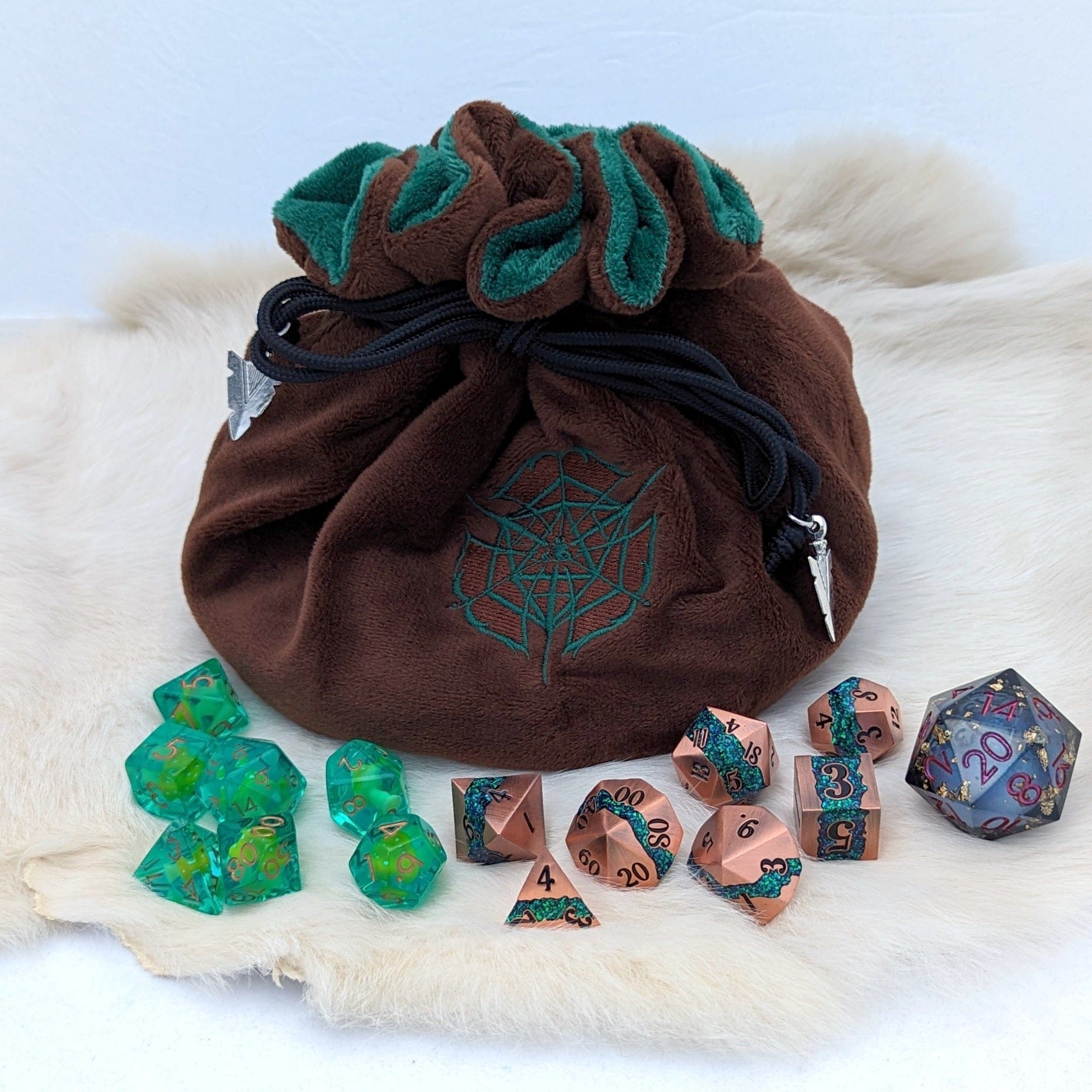 Ranger Dice Bag. Multi-pocket drawstring dice organizing bag