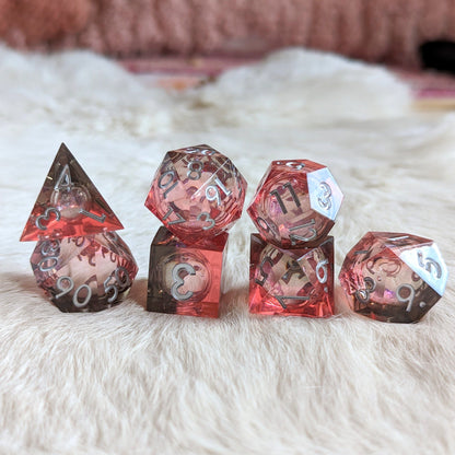Red and Black Liquid Core Sharp Edge Resin DnD Dice Set