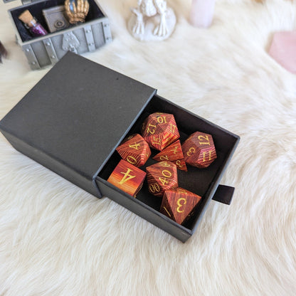 Red and Brown Stripe Wood Dice Set – 7 - Piece Layered Wooden DnD Dice | Fennek & Finch - Fennek and Finch