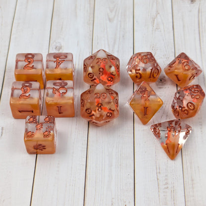 Red Fox DnD Dice Set – 12pc Animal Dice with Seated Foxes - Fennek and Finch