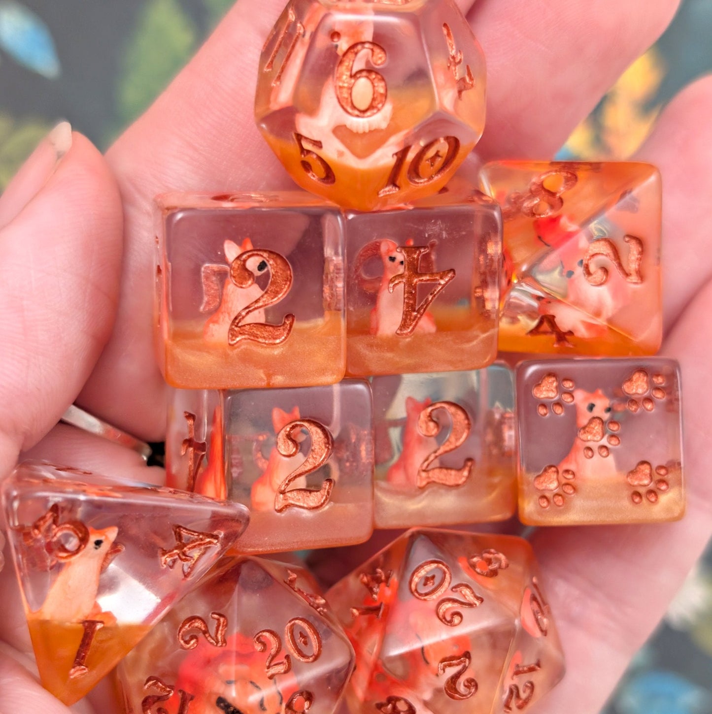 Red Fox DnD Dice Set – 12pc Animal Dice with Seated Foxes - Fennek and Finch