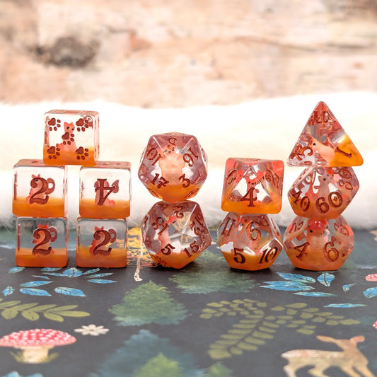 Red Fox DnD Dice Set – 12pc Animal Dice with Seated Foxes - Fennek and Finch