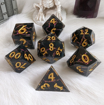Red Lightning Dice Set – 7 - Piece Fire Storm DnD Dice - Fennek and Finch
