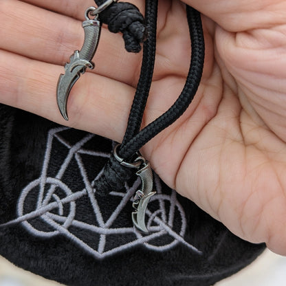 Rogue Dice Bag – Multi - Pocket Black Grey Velvet Pouch with Daggers | Fennek & Finch - Fennek and Finch