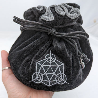 Rogue Dice Bag – Multi - Pocket Black Grey Velvet Pouch with Daggers | Fennek & Finch - Fennek and Finch