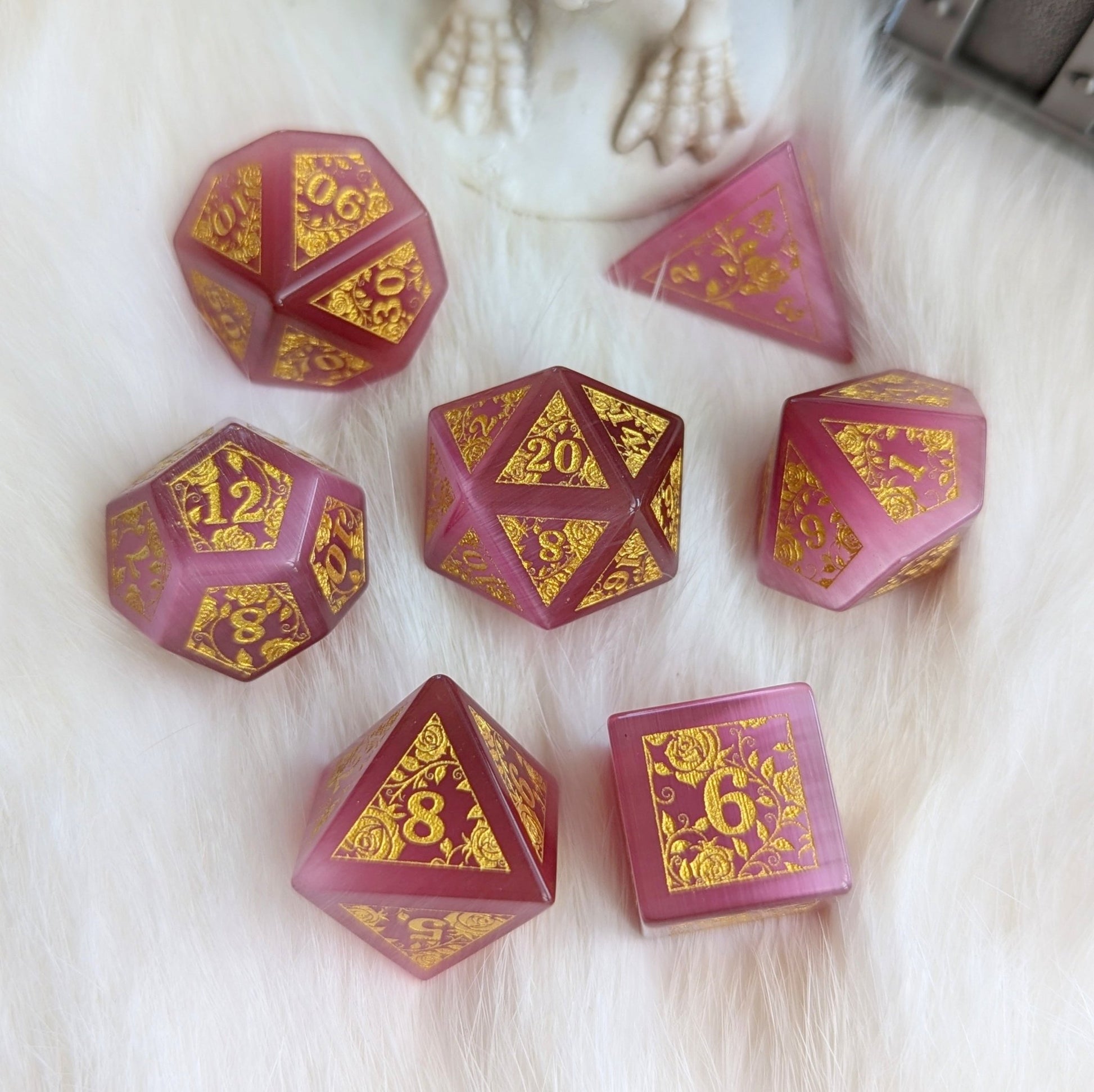 Rose Cat’s Eye Rose Vine Glass Dice Set Dice Sets & Games Fennek and Finch