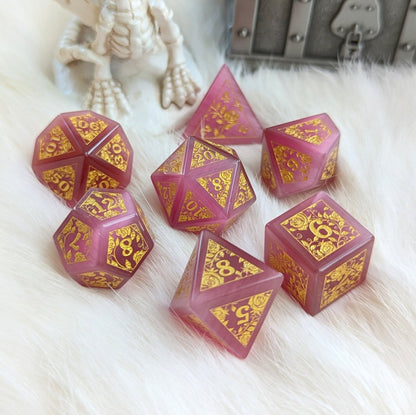 Rose Cat’s Eye Rose Vine Glass Dice Set Dice Sets & Games Fennek and Finch