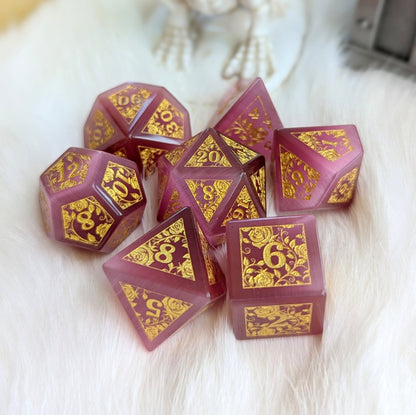 Rose Cat’s Eye Rose Vine Glass Dice Set Dice Sets & Games Fennek and Finch
