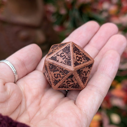 Rose Wood D20 – Large 1.25" Wooden Die with Rose Vines & Blossoms Dice sets Fennek and Finch
