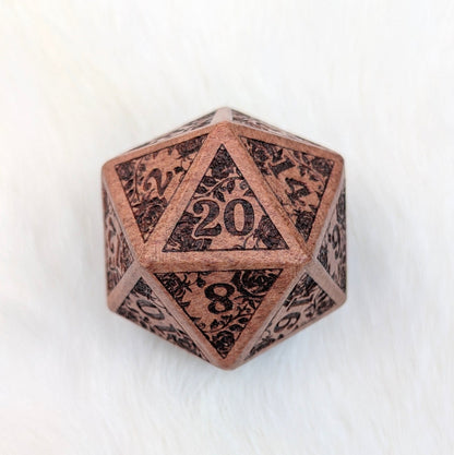Rose Wood D20 – Large 1.25" Wooden Die with Rose Vines & Blossoms Dice sets Fennek and Finch