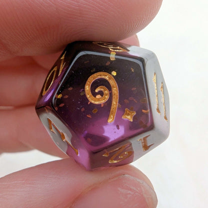Shadow Magic Dice Set – 7 - Piece Layered Purple Black Gold Glitter DnD Dice | Fennek & Finch - Fennek and Finch