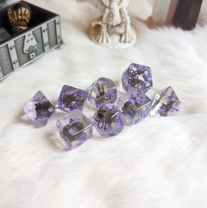 Sleepy Cat Dice Set – 8 - Piece Animal DnD Dice with Paw D6 | Fennek & Finch - Fennek and Finch