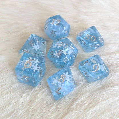 Snowfall Dice Set – 7 or 11 - Piece Glacial Blue Winter DnD Dice | Fennek & Finch - Fennek and Finch
