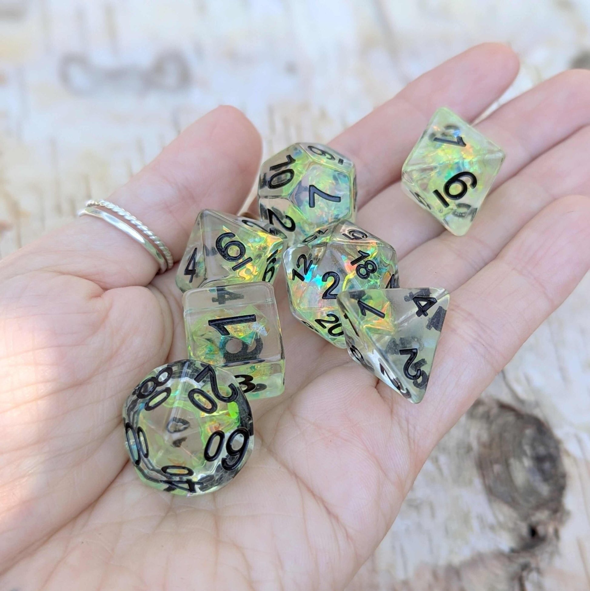 Solar Blade TTRPG Dice Set – 7 - Piece Green DnD Dice - Fennek and Finch