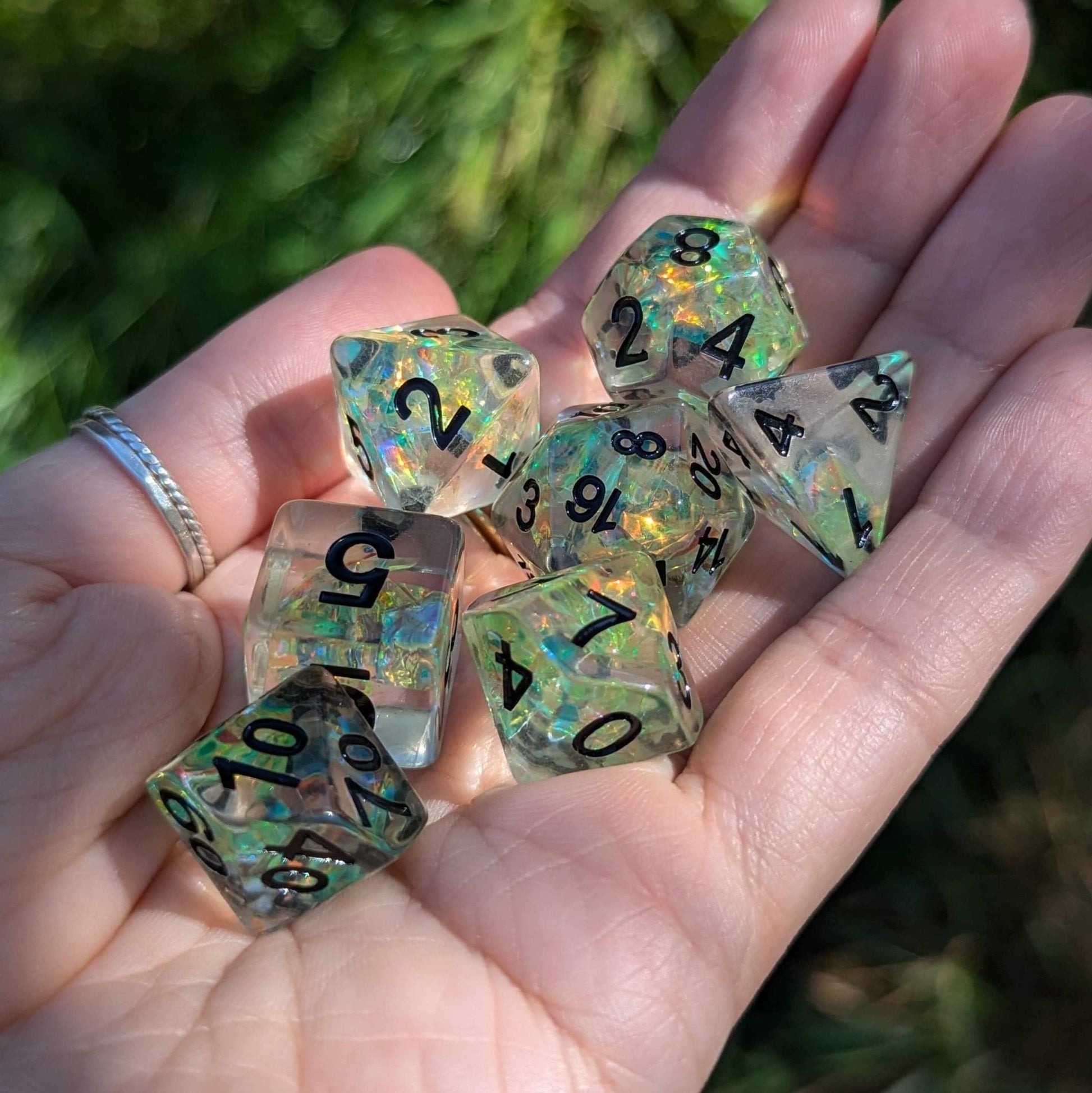 Solar Blade TTRPG Dice Set – 7 - Piece Green DnD Dice - Fennek and Finch