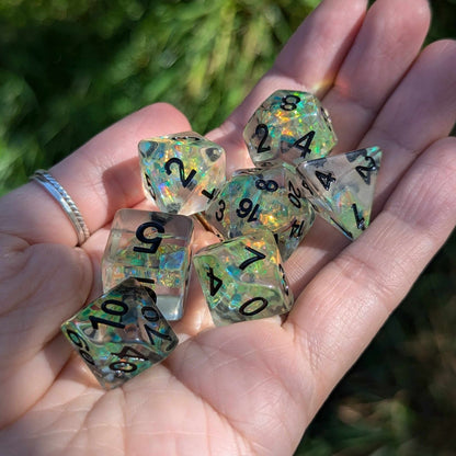 Solar Blade TTRPG Dice Set – 7 - Piece Green DnD Dice - Fennek and Finch