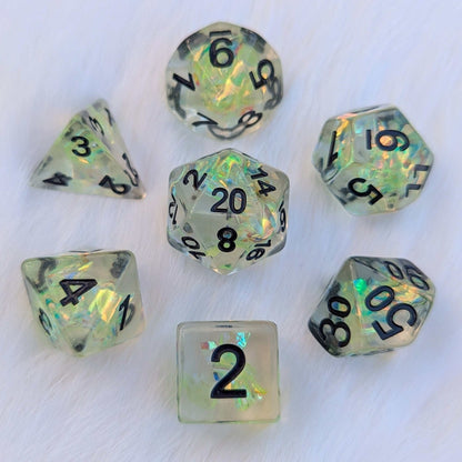 Solar Blade TTRPG Dice Set – 7 - Piece Green DnD Dice - Fennek and Finch