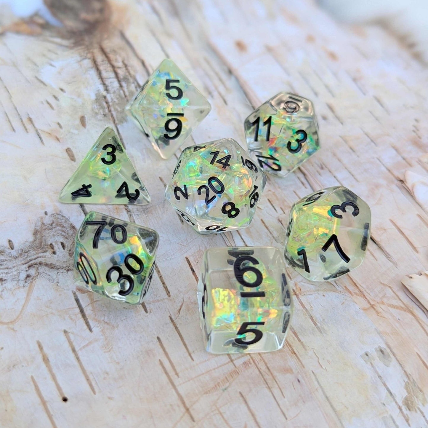 Solar Blade TTRPG Dice Set – 7 - Piece Green DnD Dice - Fennek and Finch