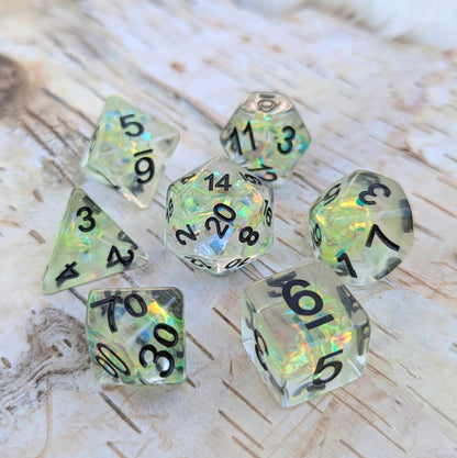 Solar Blade TTRPG Dice Set – 7 - Piece Green DnD Dice - Fennek and Finch