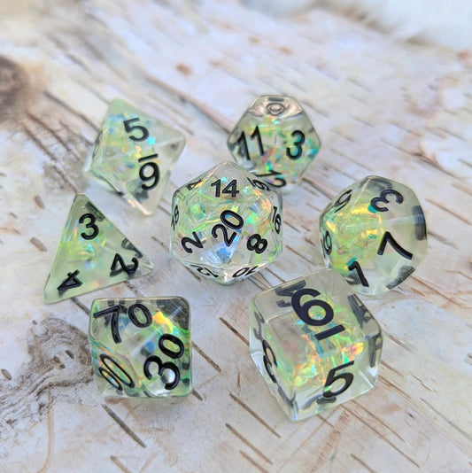 Solar Blade TTRPG Dice Set – 7 - Piece Green DnD Dice - Fennek and Finch