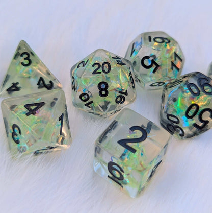 Solar Blade TTRPG Dice Set – 7 - Piece Green DnD Dice - Fennek and Finch