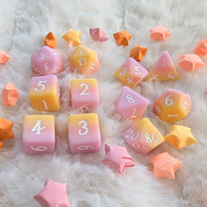 Sorbet Sunset Dice Set – 7 and 11-Piece Pastel Ombre DnD Dice | Fennek & Finch Dice Sets & Games Fennek and Finch 11 Piece Set