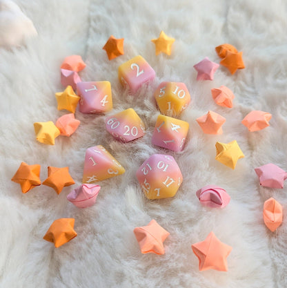Sorbet Sunset Dice Set – 7 and 11-Piece Pastel Ombre DnD Dice | Fennek & Finch Dice Sets & Games Fennek and Finch