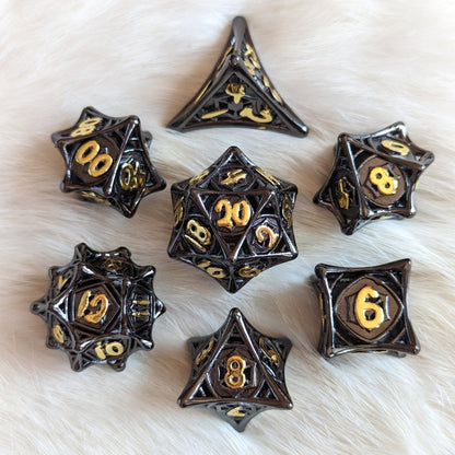 Spider Web Hollow Metal Dice Set – Geometric Design in Copper, Bronze, Silver & Black Dice sets Fennek and Finch Black