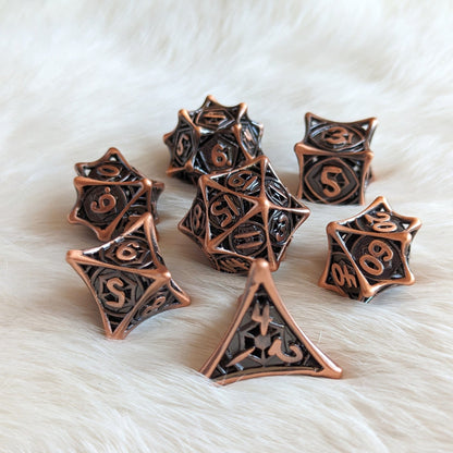 Spider Web Hollow Metal Dice Set – Geometric Design in Copper, Bronze, Silver & Black Dice sets Fennek and Finch Copper