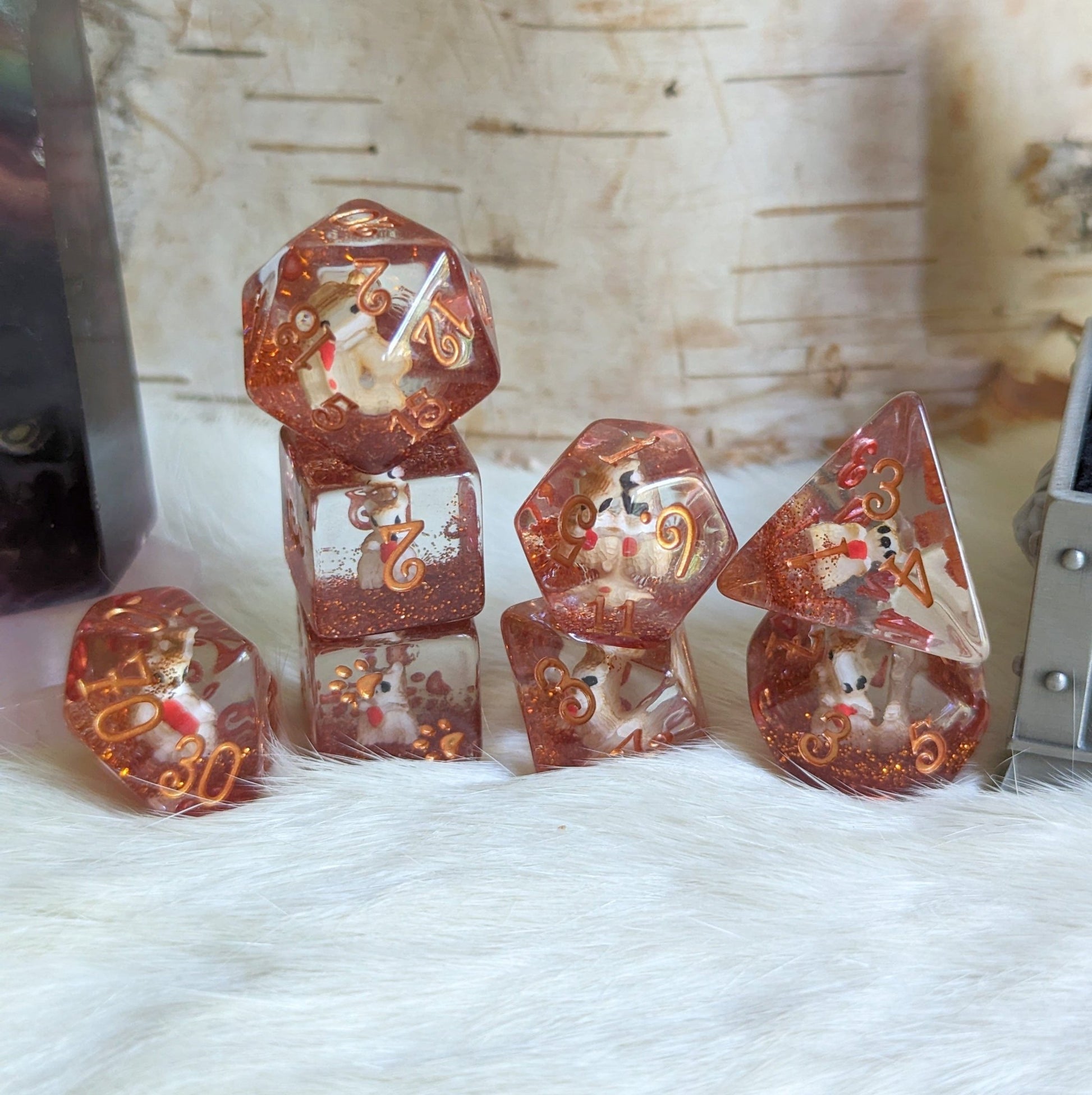 Squirrel Dice Set – 8 - Piece Animal DnD Dice with Paw D6 | Fennek & Finch - Fennek and Finch