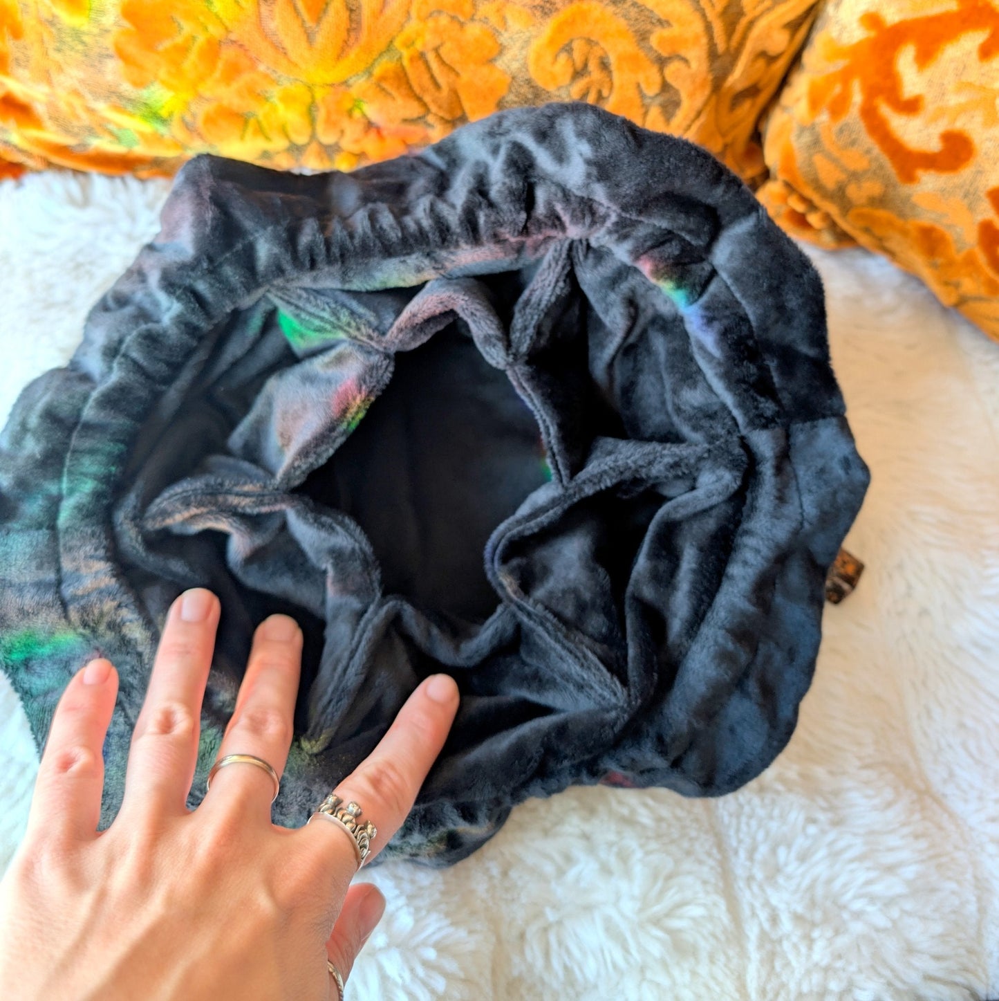 Starry Black Dice Bag – Multi - Pocket Velvet Pouch with Silver Stars and Moon Charms | Fennek & Finch - Fennek and Finch