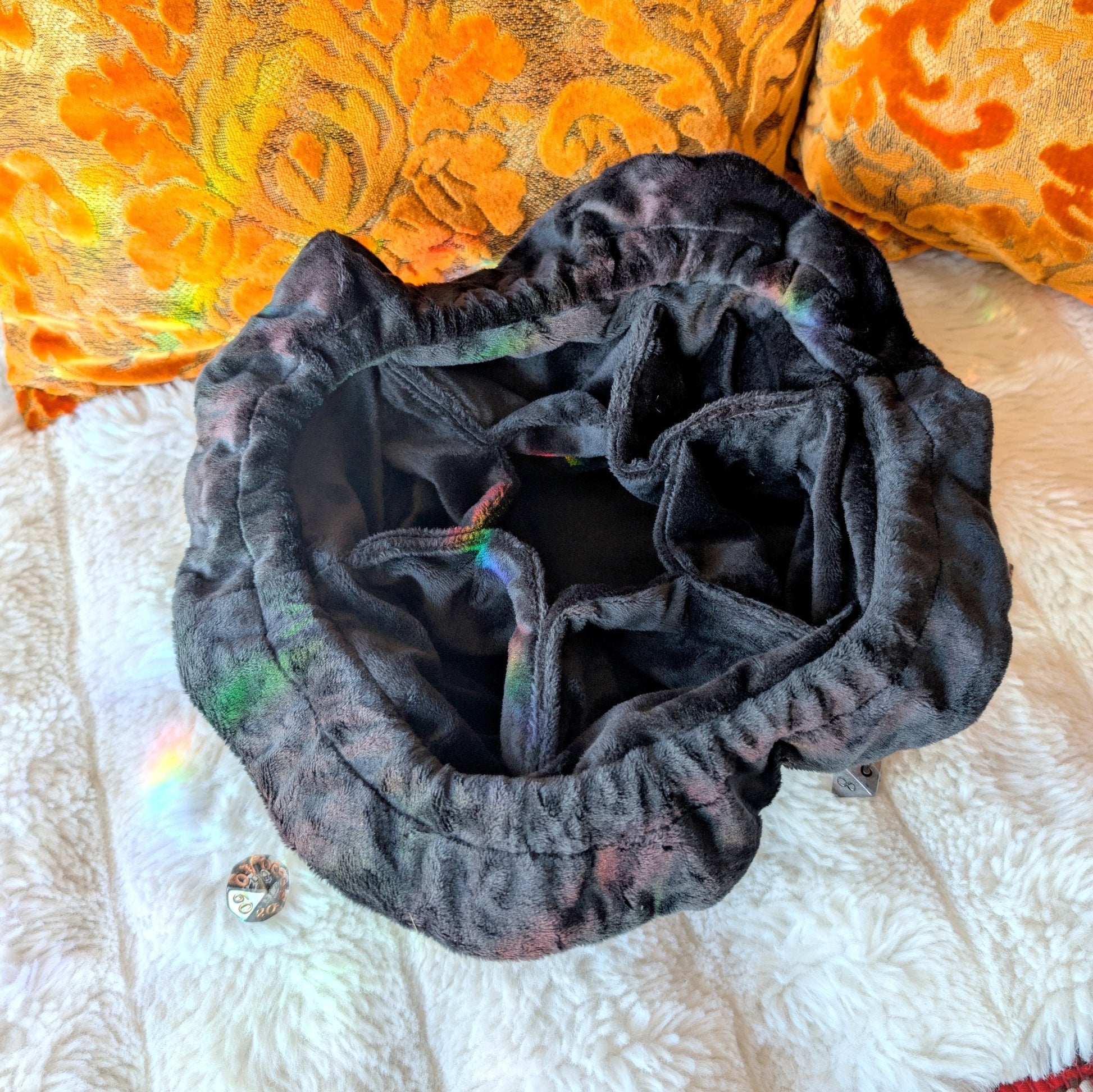 Starry Black Dice Bag – Multi - Pocket Velvet Pouch with Silver Stars and Moon Charms | Fennek & Finch - Fennek and Finch