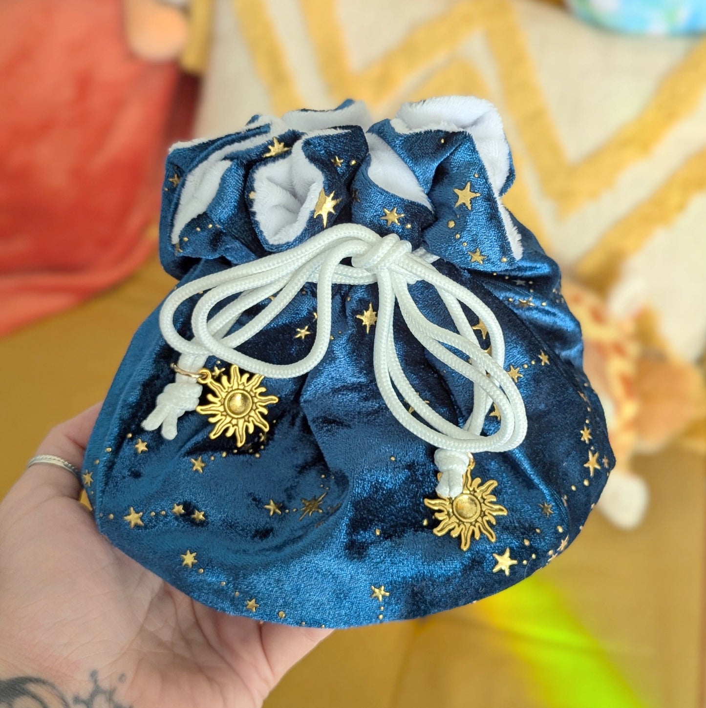 Starry Teal dice bag. Multi pocket large dice bag