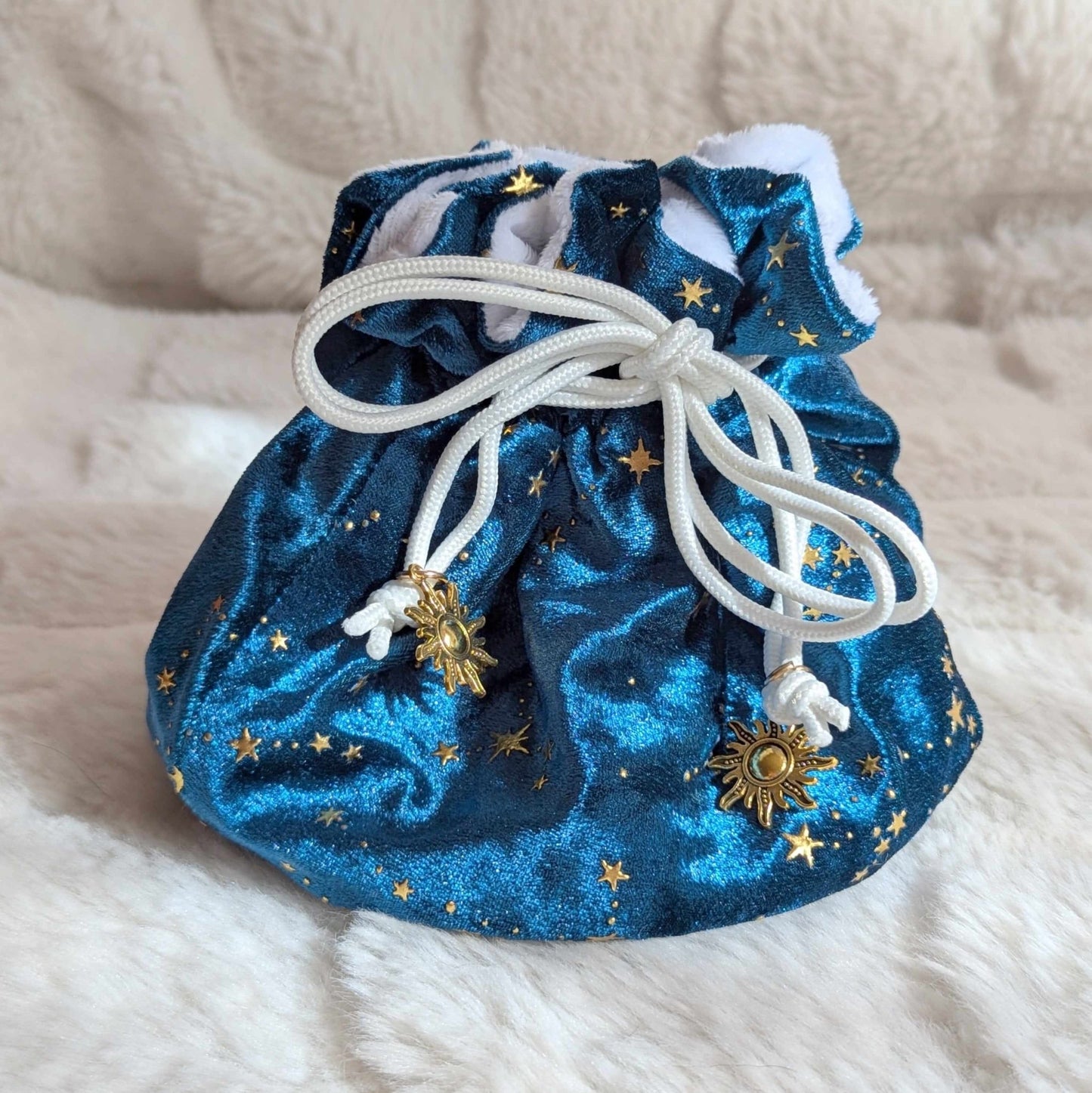 Starry Teal Dice Bag – Multi-Pocket Velvet Pouch with Gold Stars | Fennek & Finch Fennek and Finch