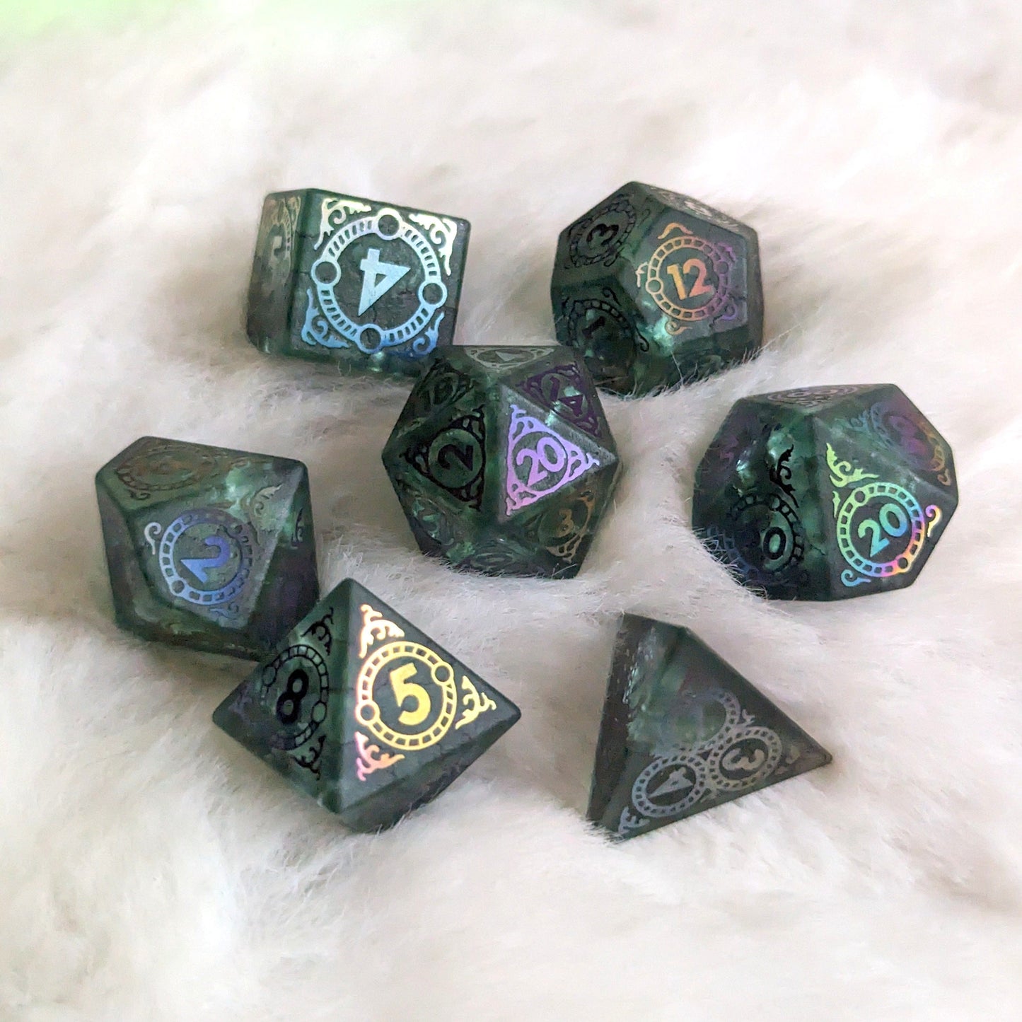 Summoner - Frosted Green Glass 7 Piece Dice Set
